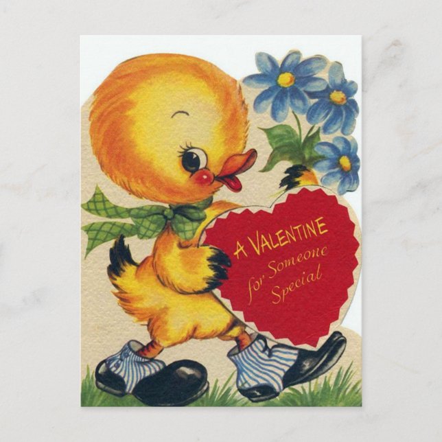 Retro Vintage Valentine duck Holiday postcard (Front)