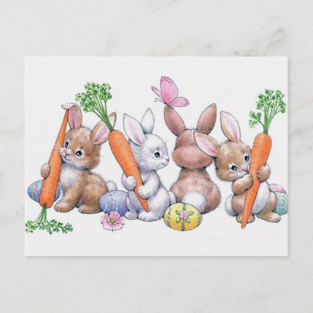 Retro vintage Valentine Easter bunnies Holiday Postcard (Front)