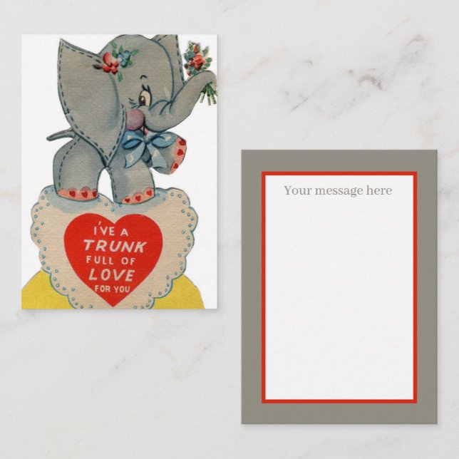 retro vintage Valentine elephant Holiday Card (Front/Back)