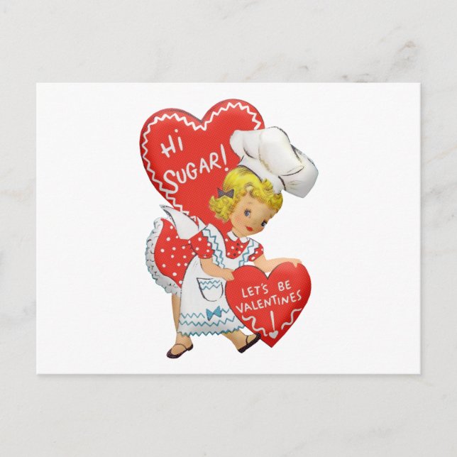Retro Vintage Valentine Girl Hi Sugar Postcard (Front)