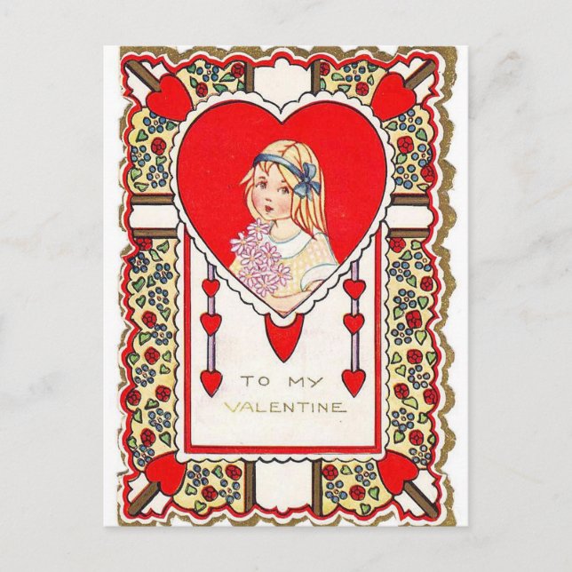 Retro Vintage Valentine girl Holiday postcard (Front)