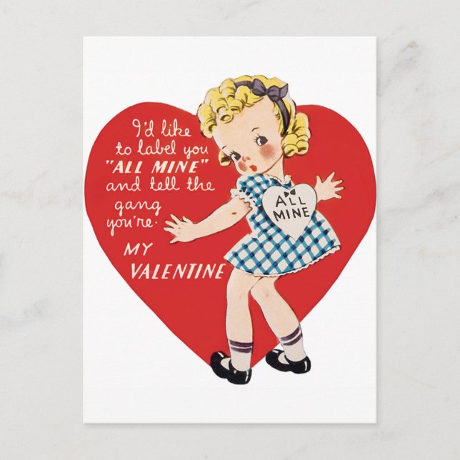 Retro Vintage Valentine girl Holiday postcard (Front)
