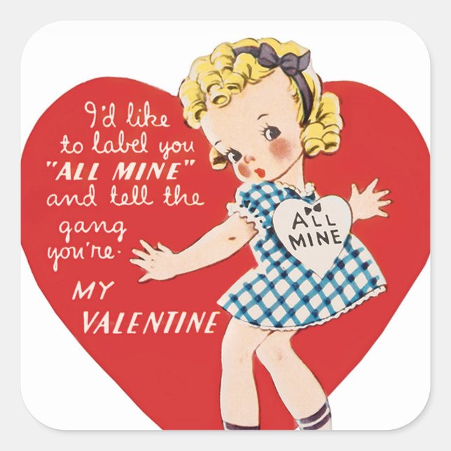 Retro Vintage Valentine girl holiday sticker (Front)