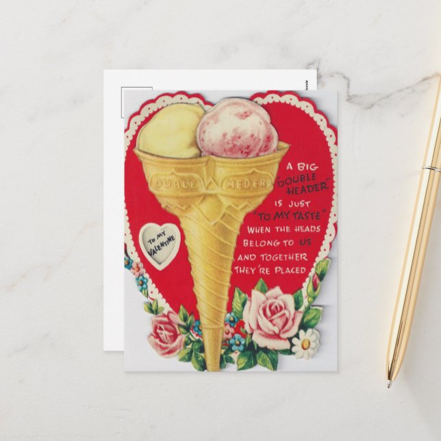 retro vintage Valentine ice cream Holiday Postcard (Front/Back In Situ)
