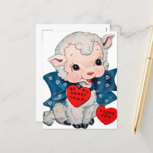Retro vintage Valentine lamb  Holiday Postcard