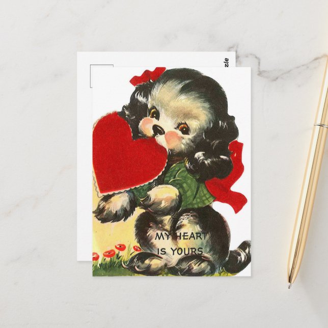 retro vintage Valentine puppy Postcard (Front/Back In Situ)