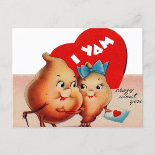 retro vintage Valentine yams Holiday Postcard