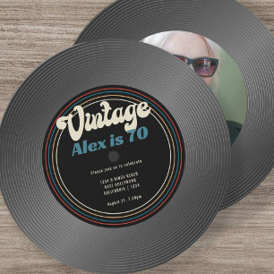 Retro Vintage Vinyl Record Photo Birthday Invitation