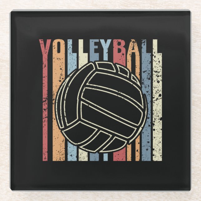 Retro Vintage Volleyball Glass Coaster (Front)