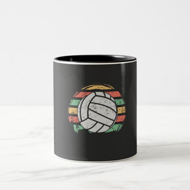 Retro Vintage Volleyball Two-Tone Coffee Mug (Center)