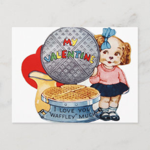 Retro Vintage waffle Valentine Holiday postcard