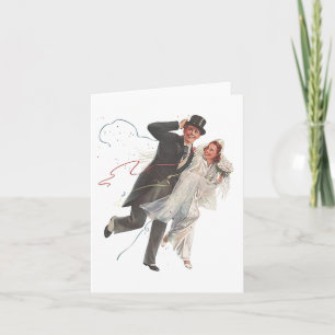 Retro Vintage Wedding Bride Groom Blank Note Cards