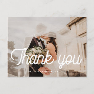 Retro vintage wedding photo thank you postcard
