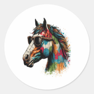 Retro Vintage Western Colourful Horse Classic Round Sticker