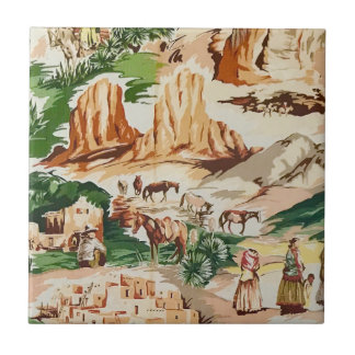 Retro Vintage Western Cowboy Theme Fabric Tile