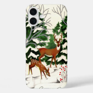 Retro vintage Winter reindeer iPhone 16 Plus Case
