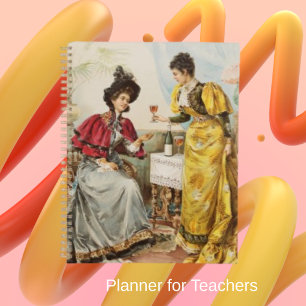 Retro Vintage Women Drinking Wine Planner