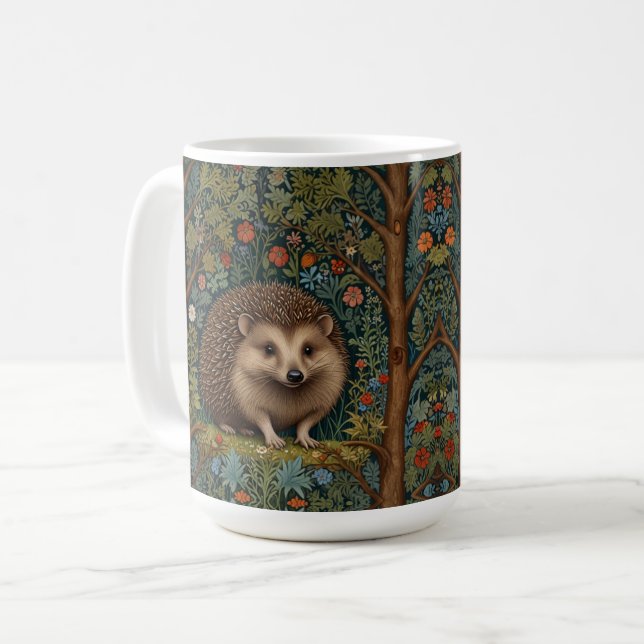 Retro vintage woodland hedgehog woodland botanical coffee mug (Front Left)