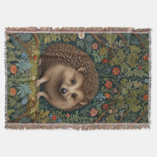 Retro vintage woodland hedgehog woodland botanical throw blanket