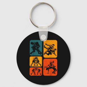 Retro Vintage Wrestling Silhouette Wrestler Men Wo Key Ring