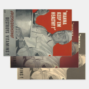 Retro Vintage WWII Vitamins Healthy Food Cooking Wrapping Paper Sheet