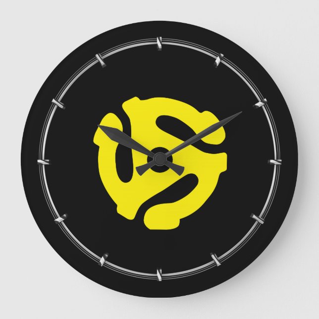 Retro Vintage Yellow 45 spacer DJ Large Clock (Front)