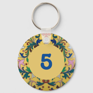 Retro Vintage Yellow Floral Botanical Room number Key Ring