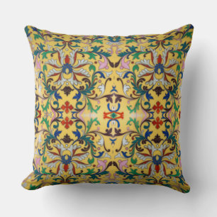 Retro Vintage Yellow Floral Minton Tile Botanical Cushion