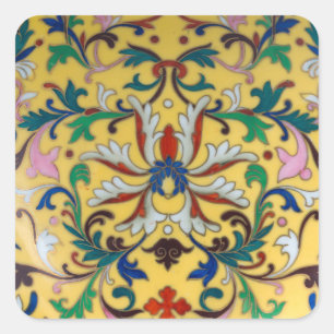 Retro Vintage Yellow Floral Minton Tile Botanical Square Sticker