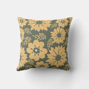 Retro Vintage Yellow Green Floral  Cushion