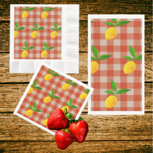 Retro Vintage Yellow Lemons on Red White Checks Napkin