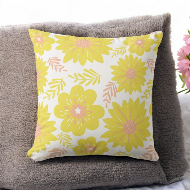 Retro Vintage Yellow Peach Fuzz Flower Pattern Cushion (Creator Uploaded)