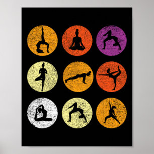 Retro Vintage Yoga Lover Gift With Yoga Poses  Poster