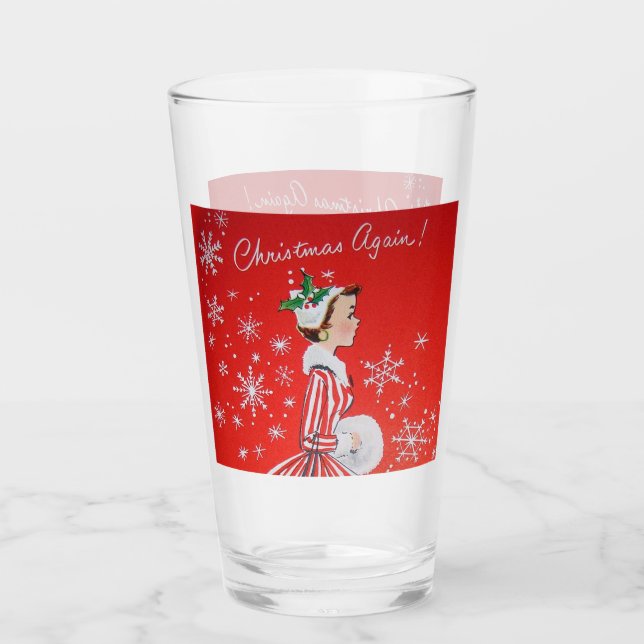 retro vintge Christmas lady Holiday Glass (Front)