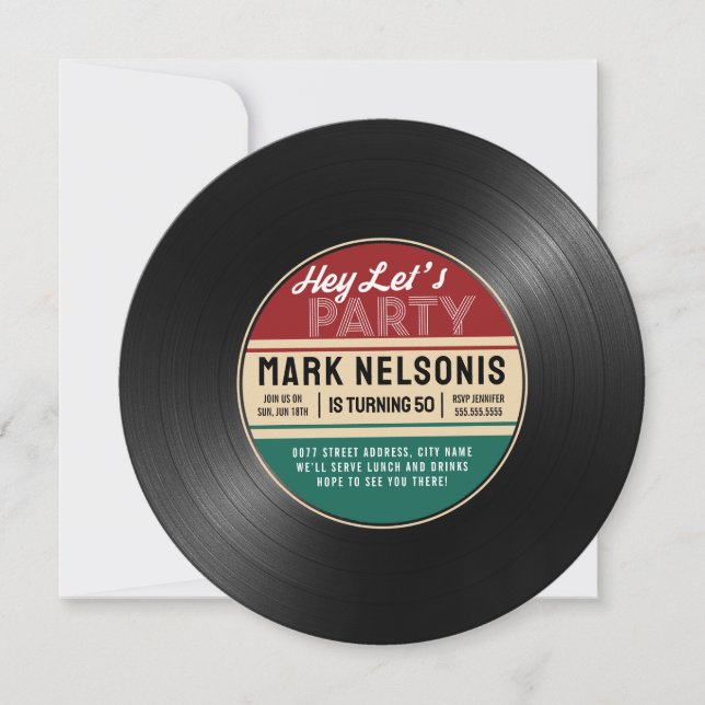 Retro Vinyl 50th Birthday Party Record Invitations (Front)