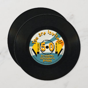 Retro Vinyl 50th Birthday Party with envelope RI