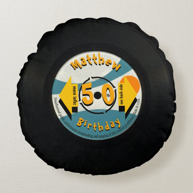 Retro Vinyl 50th Birthday personalised Nap Pillow (Front)