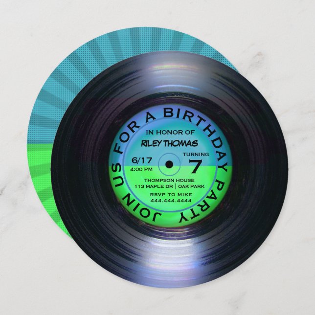 Retro Vinyl Album Disco Style Birthday Party Invitation (Front/Back)