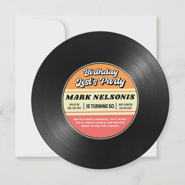 Retro Vinyl Birthday Party Record Invitations (Front)