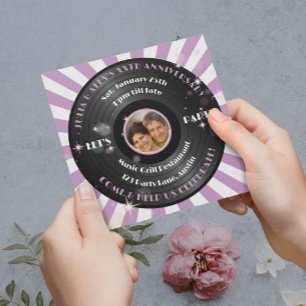 Retro Vinyl Couple's Photo Anniversary Party  Invitation