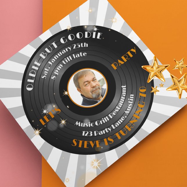 Retro Vinyl Male's Photo Birthday Party  Invitation (Creator Uploaded)