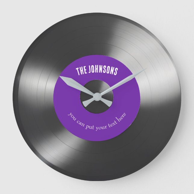 Retro Vinyl Music Record Clock Customisable Purple (Front)