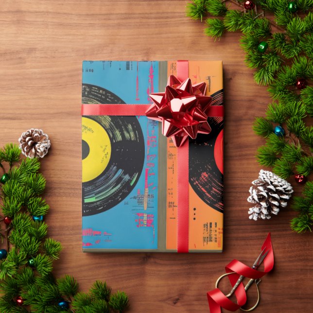 Retro Vinyl Record Album 60s 70s Wrapping Paper (Holiday Gift)