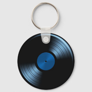 Retro Vinyl Record Album in Blue Key Ring
