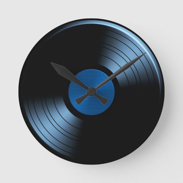 Retro Vinyl Record Album in Blue Round Clock (Front)