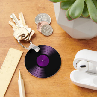 Retro Vinyl Record Album in Purple Key Ring