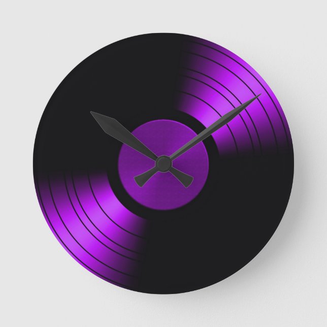 Retro Vinyl Record Album in Purple Round Clock (Front)