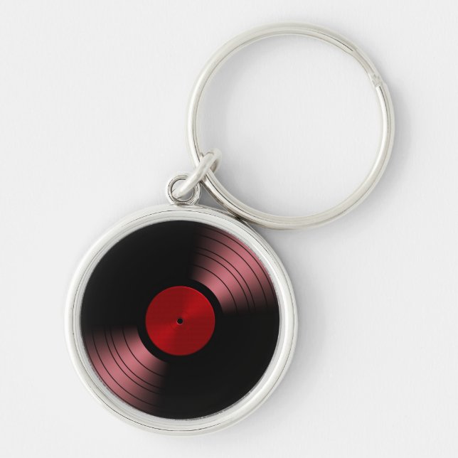 Retro Vinyl Record Album in Red Key Ring (Front)