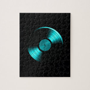 Retro Vinyl Record Album in Teal Jigsaw Puzzle