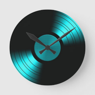 Retro Vinyl Record Album in Teal Round Clock